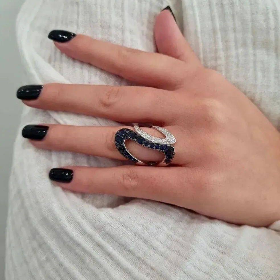Bague cocktail saphirs diamants or blanc