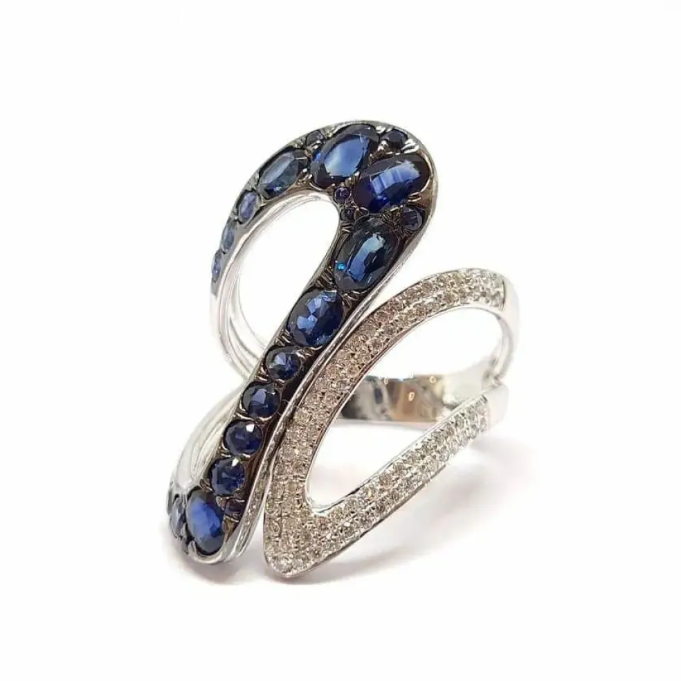 Bague cocktail saphirs diamants or blanc