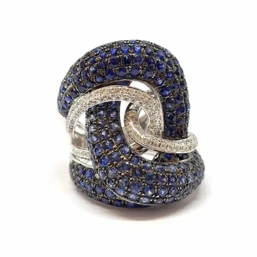 Bague cocktail saphirs diamants or blanc