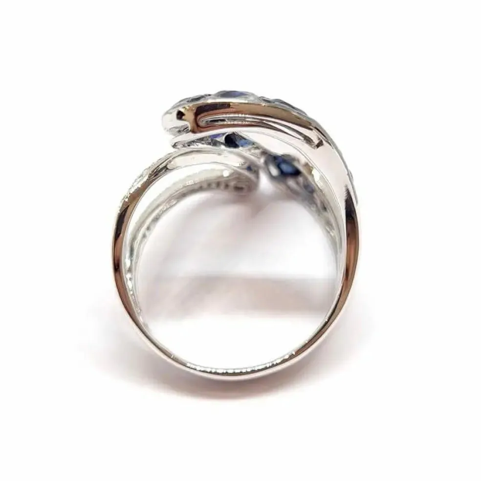 Bague cocktail saphirs diamants or blanc