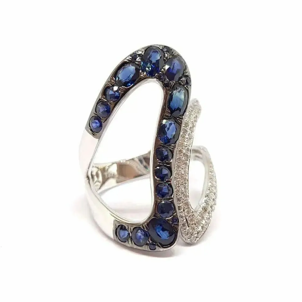 Bague cocktail saphirs diamants or blanc