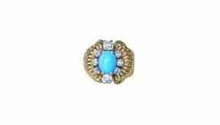 Bague Cocktail Turquoise et Diamants Or jaune