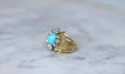 Bague Cocktail Turquoise et Diamants Or jaune