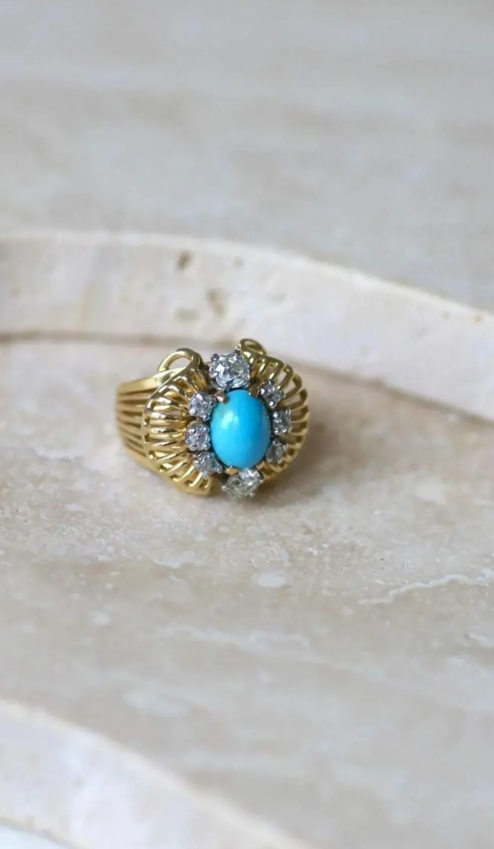 Bague Cocktail Turquoise et Diamants Or jaune