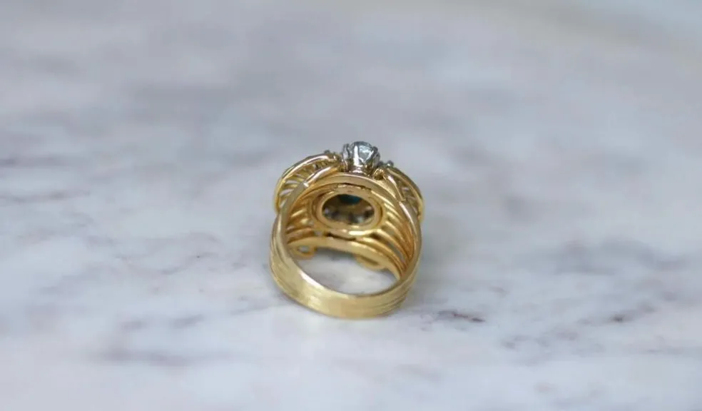 Bague Cocktail Turquoise et Diamants Or jaune