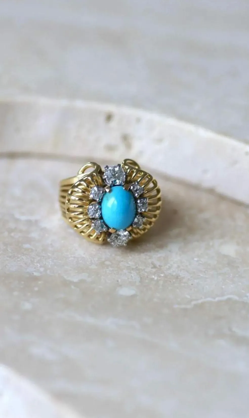 Bague Cocktail Turquoise et Diamants Or jaune