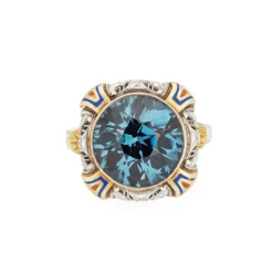 Bague Cocktail Vintage Art Déco Émail Or