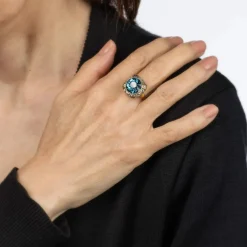 Bague Cocktail Vintage Art Déco Émail Or