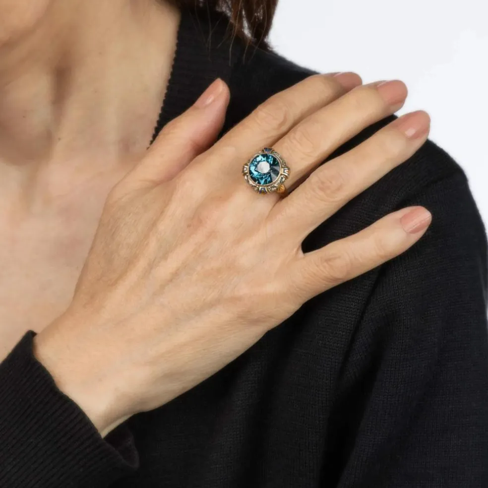 Bague Cocktail Vintage Art Déco Émail Or