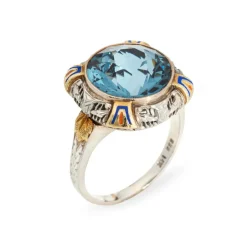 Bague Cocktail Vintage Art Déco Émail Or