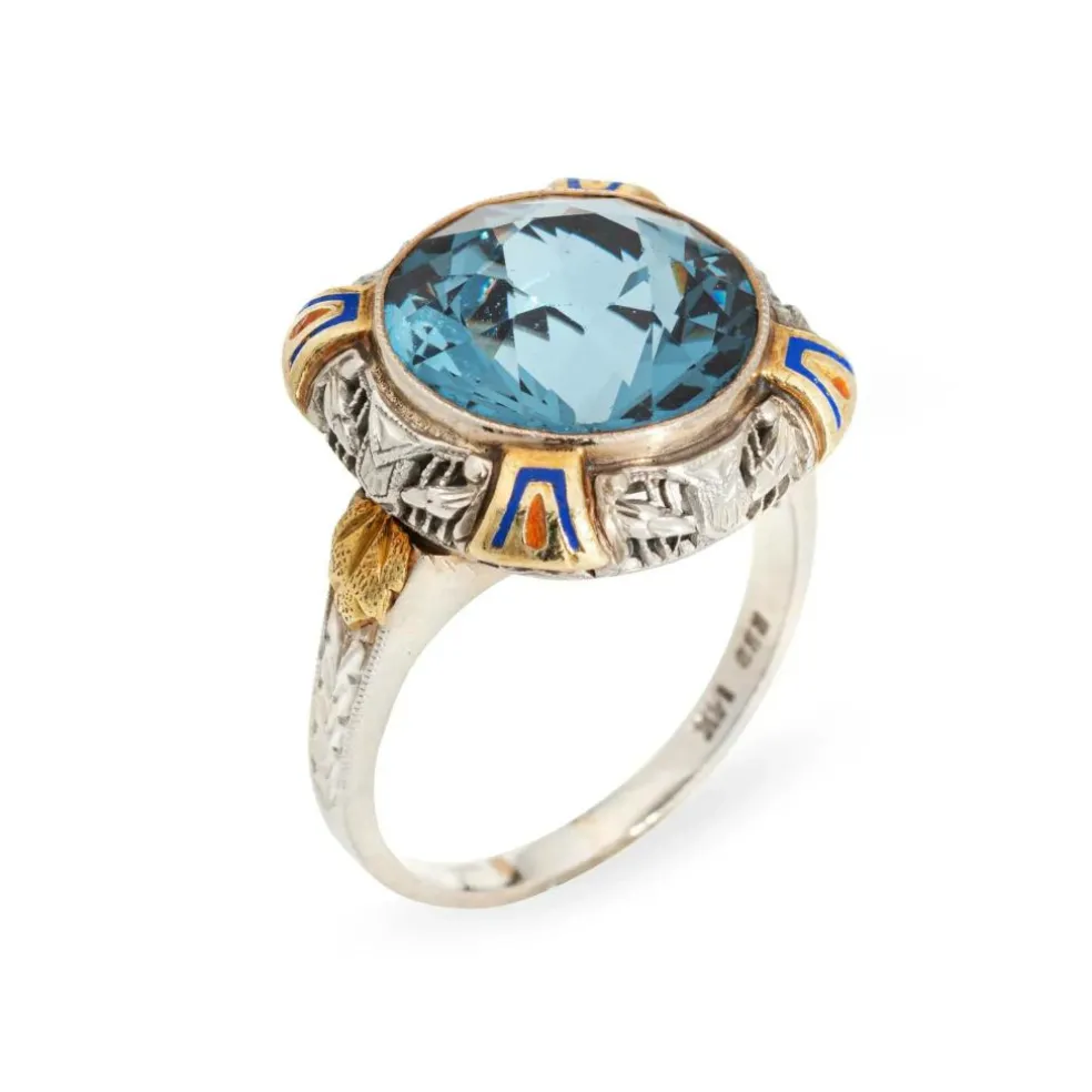 Bague Cocktail Vintage Art Déco Émail Or