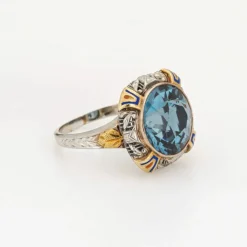 Bague Cocktail Vintage Art Déco Émail Or