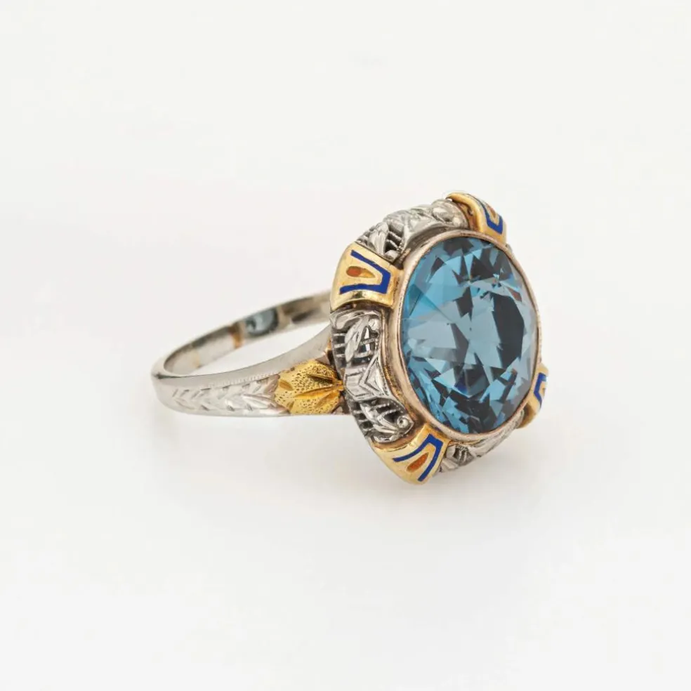 Bague Cocktail Vintage Art Déco Émail Or