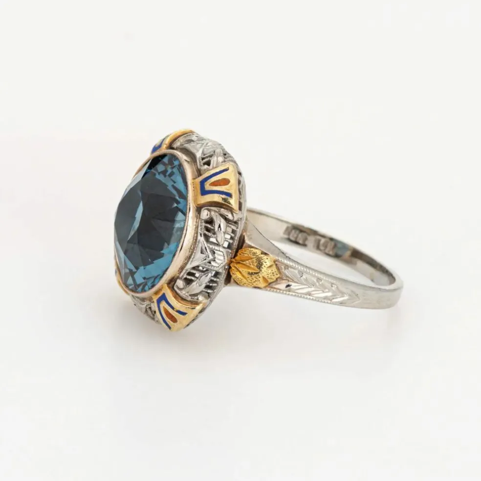Bague Cocktail Vintage Art Déco Émail Or