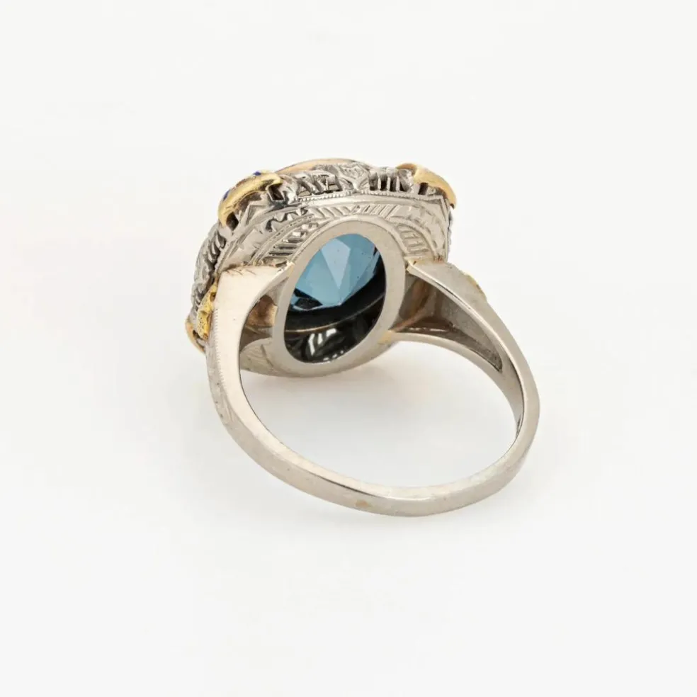 Bague Cocktail Vintage Art Déco Émail Or