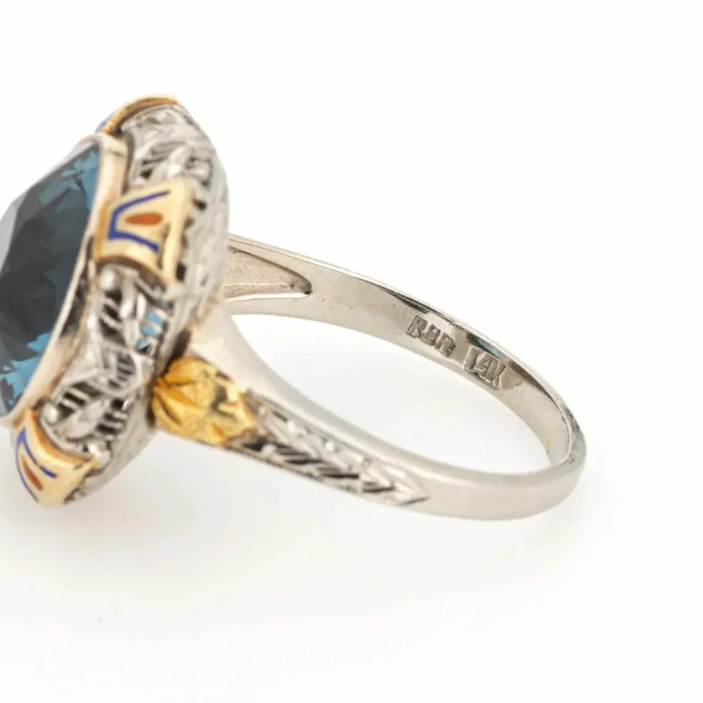 Bague Cocktail Vintage Art Déco Émail Or