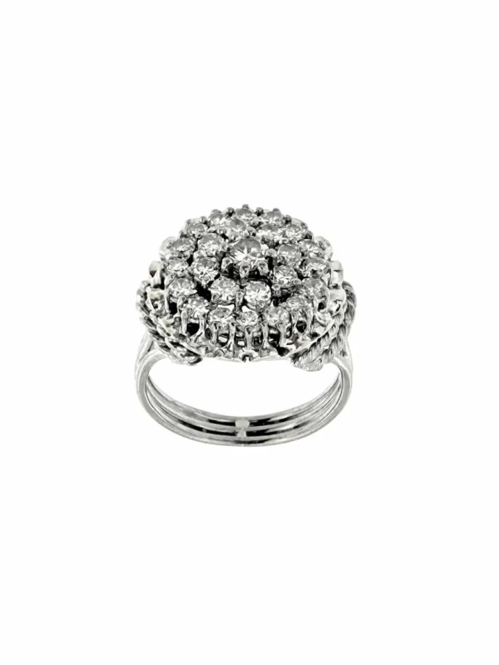 Bague cocktail vintage certifiée HRD or blanc et diamants