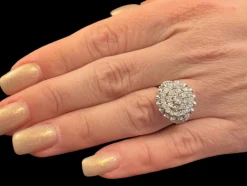Bague cocktail vintage certifiée HRD or blanc et diamants
