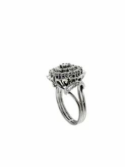 Bague cocktail vintage certifiée HRD or blanc et diamants