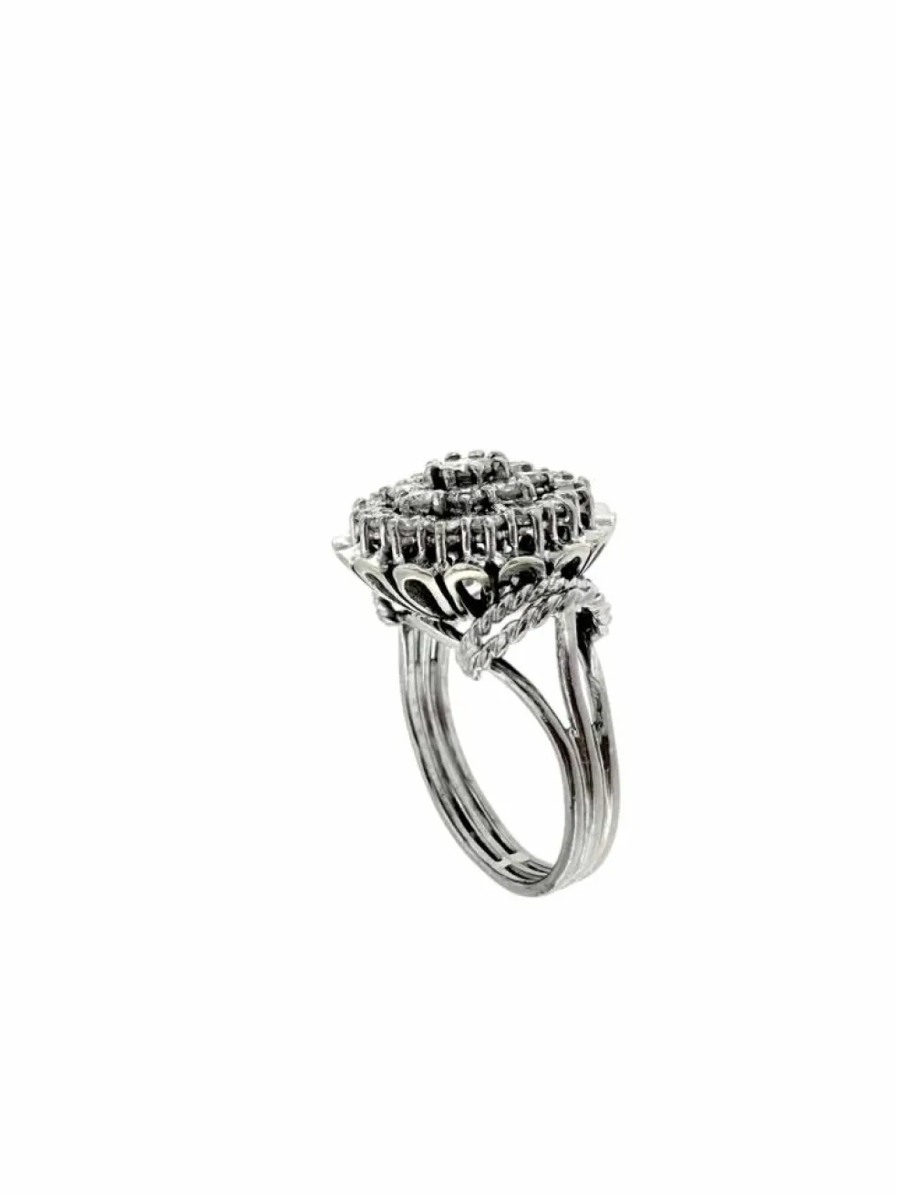 Bague cocktail vintage certifiée HRD or blanc et diamants