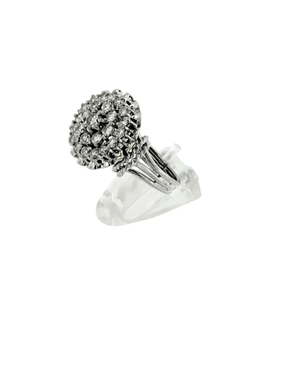 Bague cocktail vintage certifiée HRD or blanc et diamants
