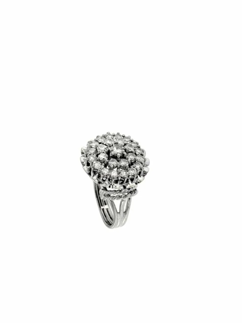 Bague cocktail vintage certifiée HRD or blanc et diamants
