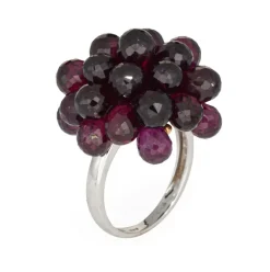 Bague cocktail vintage en or blanc 18 carats avec grenat briolette