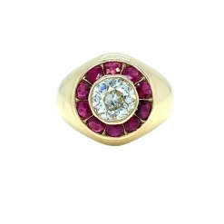 Bague cocktail vintage en diamant et rubis