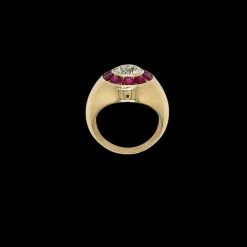 Bague cocktail vintage en diamant et rubis
