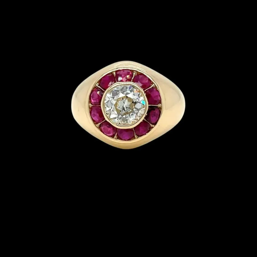 Bague cocktail vintage en diamant et rubis
