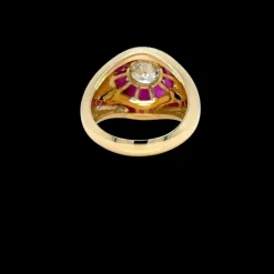 Bague cocktail vintage en diamant et rubis