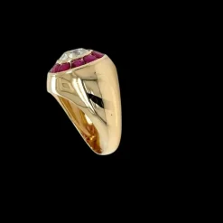 Bague cocktail vintage en diamant et rubis