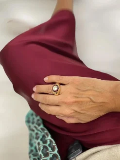 Bague cocktail vintage en diamant et rubis