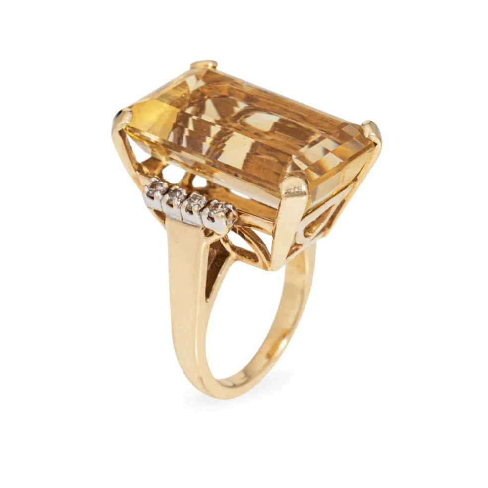 Bague cocktail vintage élégante en citrine et diamant (vers les années 1960 à 1970)