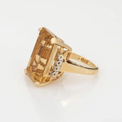 Bague cocktail vintage élégante en citrine et diamant (vers les années 1960 à 1970)