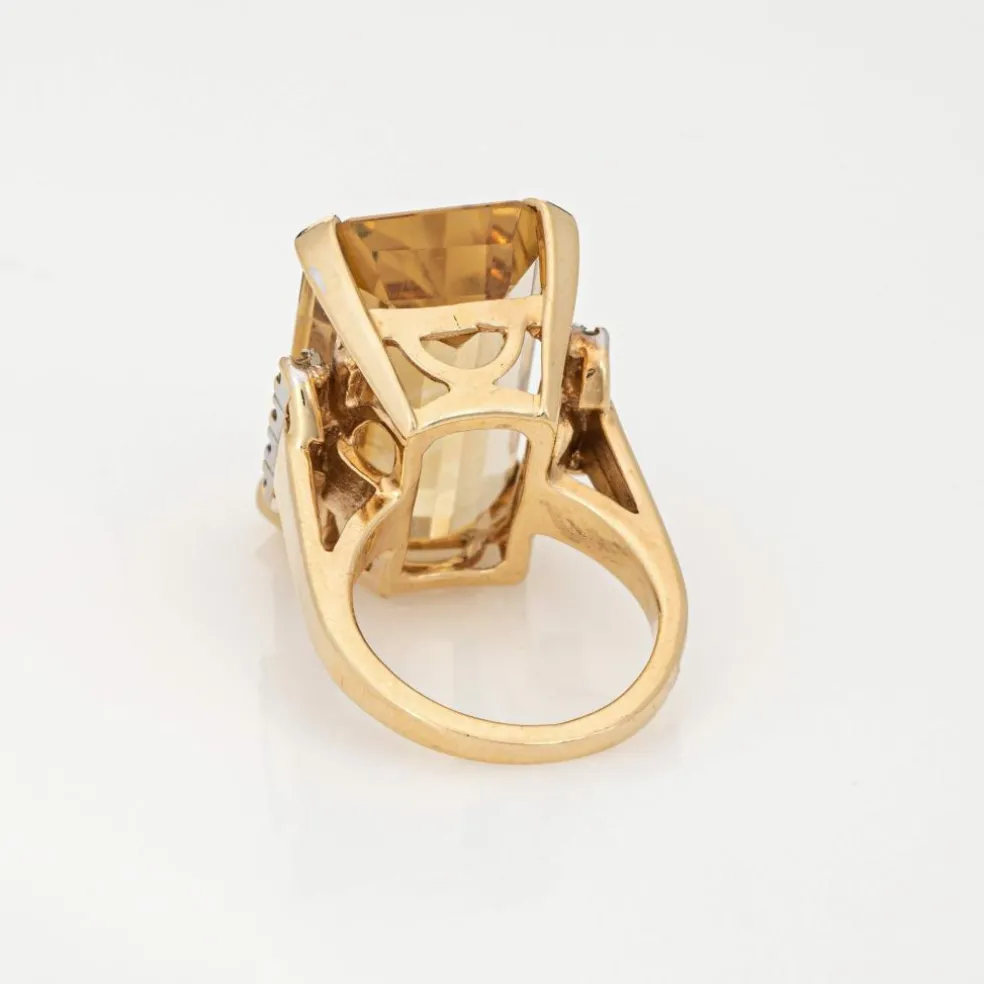 Bague cocktail vintage élégante en citrine et diamant (vers les années 1960 à 1970)