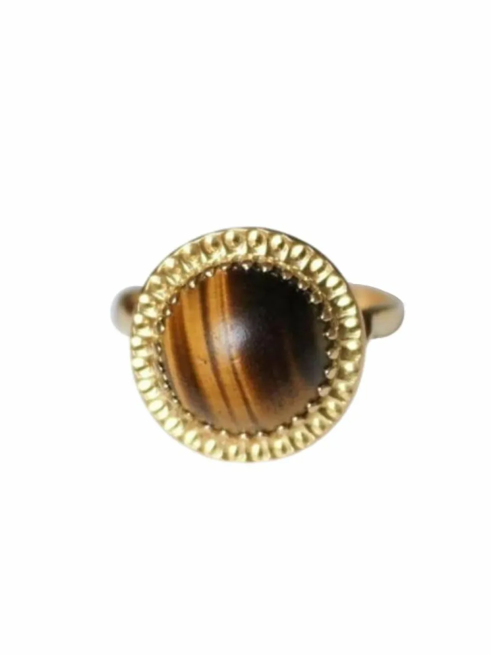 Bague cocktail vintage or jaune et quartz oeil de tigre