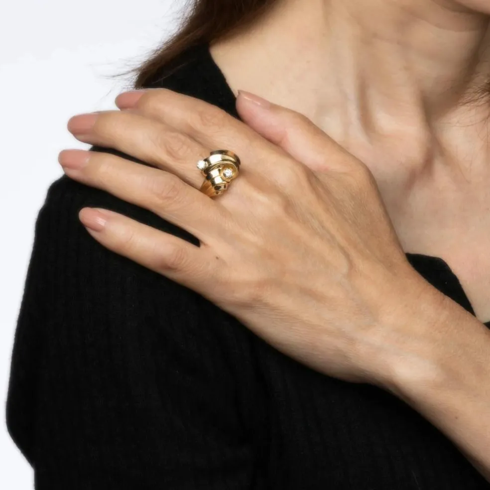 Bague cocktail vintage or et diamants