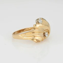 Bague cocktail vintage or et diamants