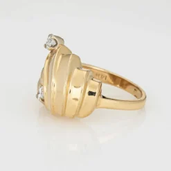 Bague cocktail vintage or et diamants
