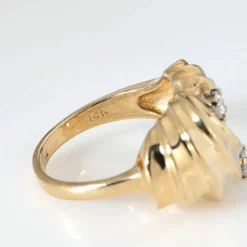 Bague cocktail vintage or et diamants
