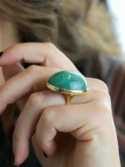 Bague cocktail vintage or jaune amazonite 64 ct