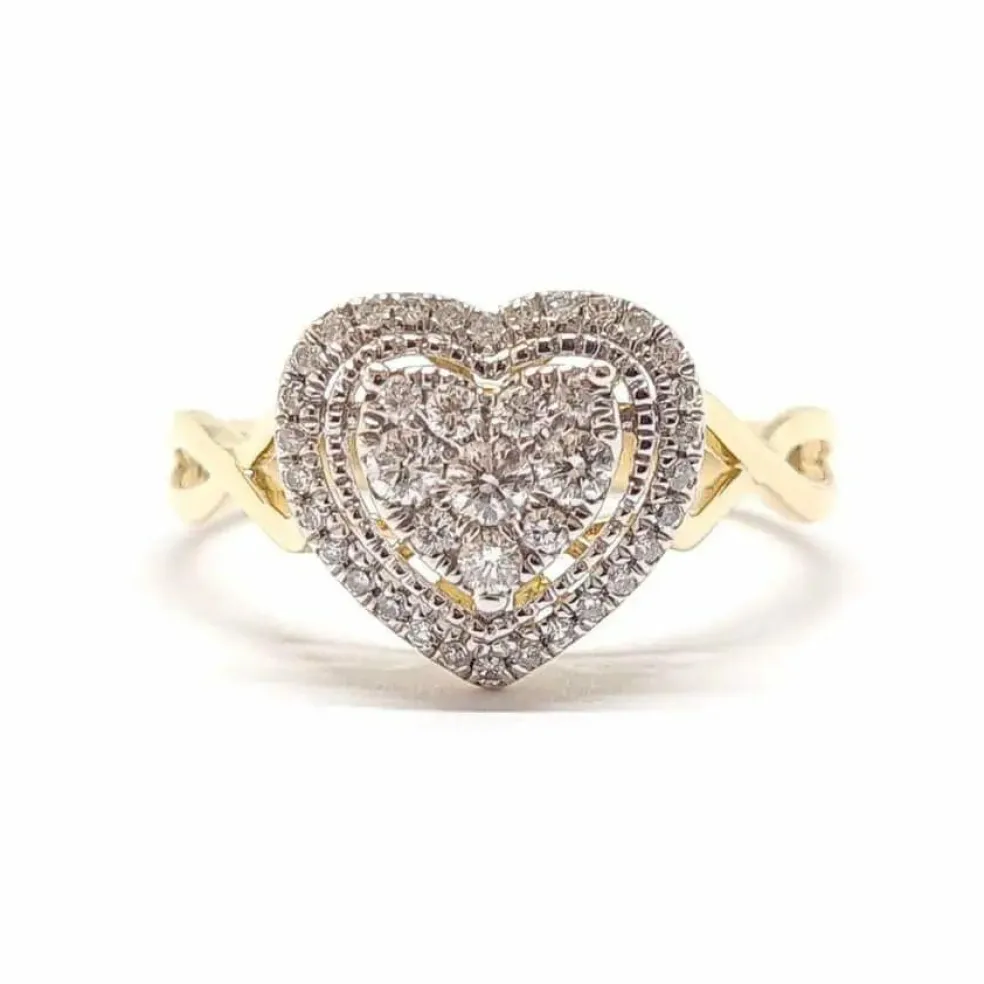Bague coeur or jaune diamants