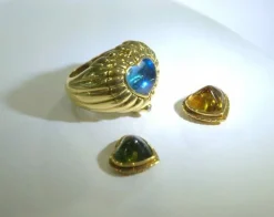 bague Coeur Péridot Citrine Topaze interchangeable