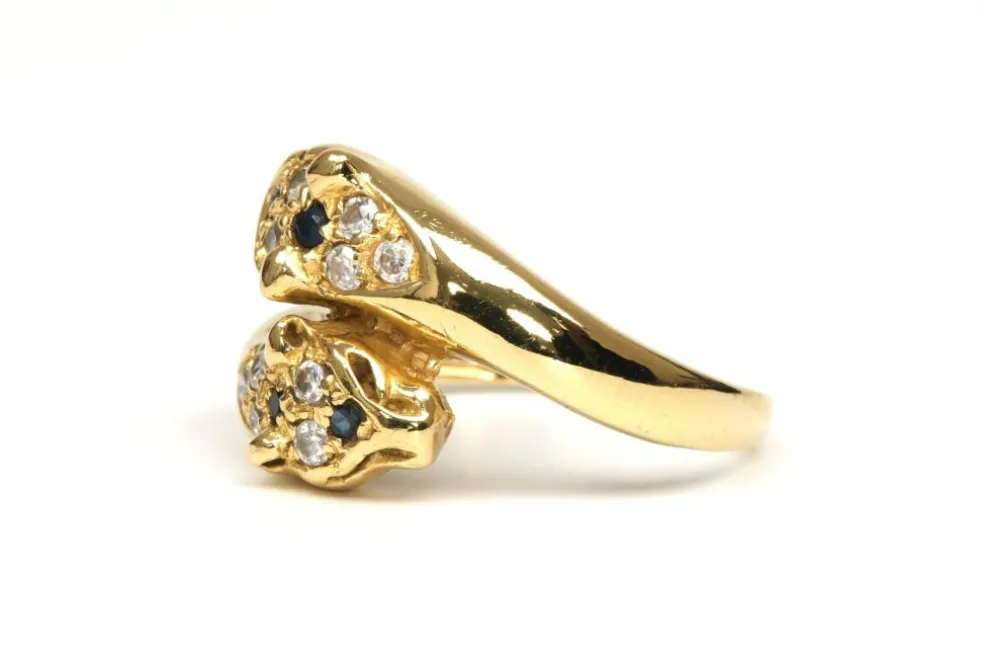 Bague contemporaine en or jaune, saphirs, diamants