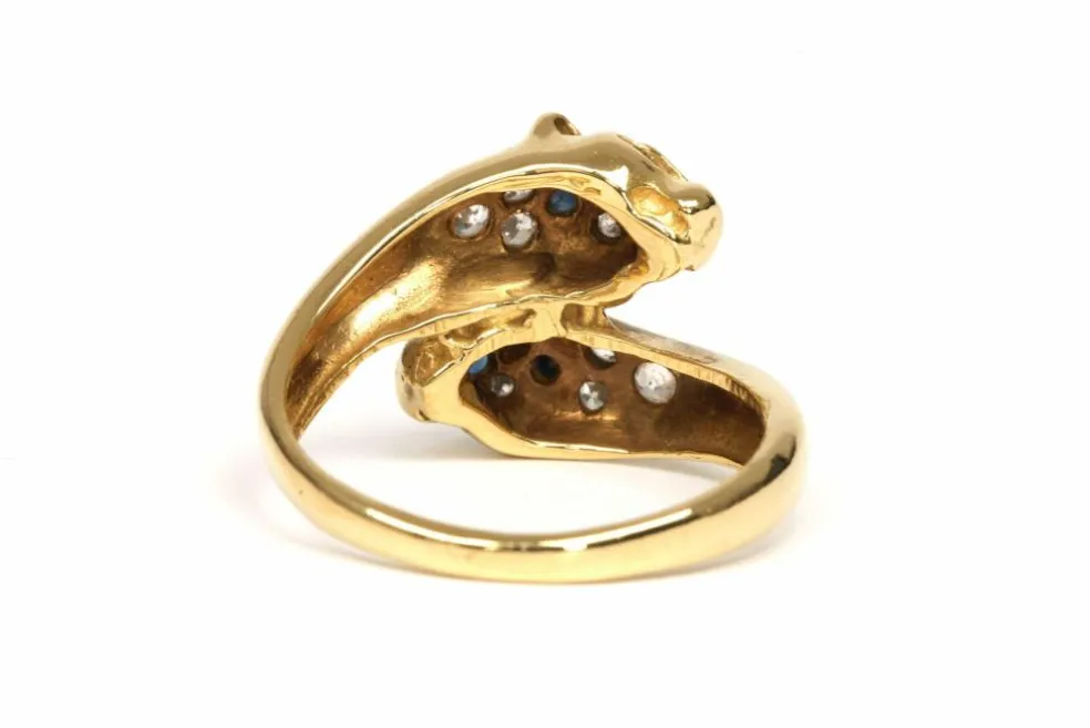 Bague contemporaine en or jaune, saphirs, diamants