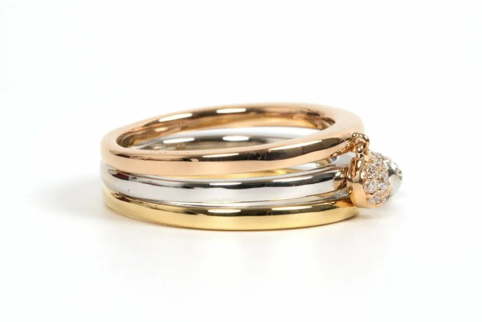 Bague contemporaine en or jaune, blanc et rose 18 carats sertie de diamants