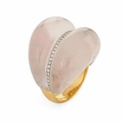 Bague contemporaine en quartz rose et diamant Estate, édition limitée