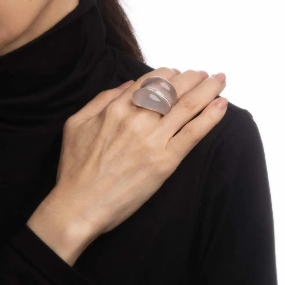 Bague contemporaine en quartz rose et diamant Estate, édition limitée