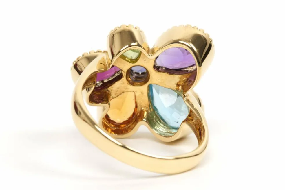 Bague contemporaine or jaune sertie de pierres multiples